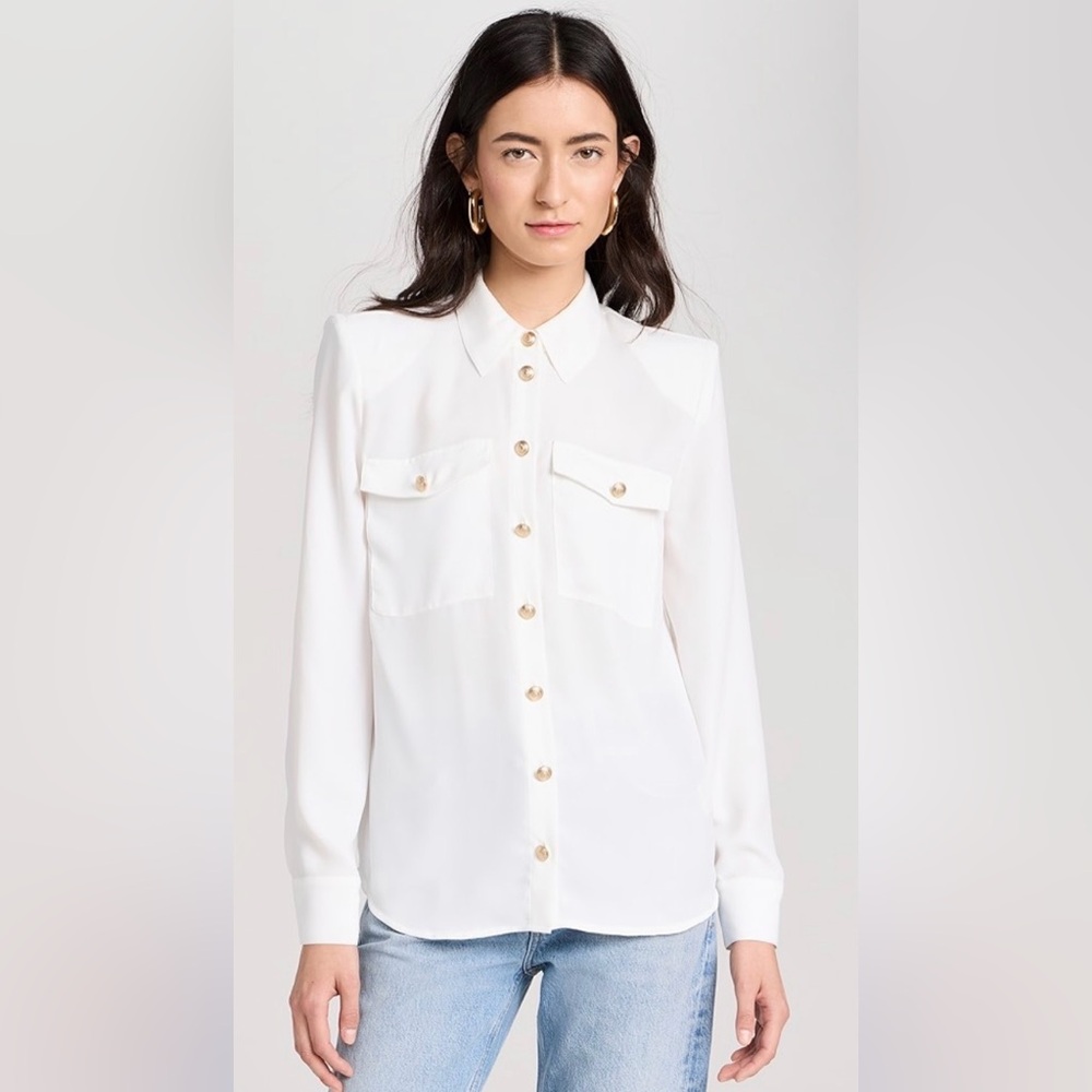 NWT L’agence (M) Maisy Shoulder Pad Blouse Ivory